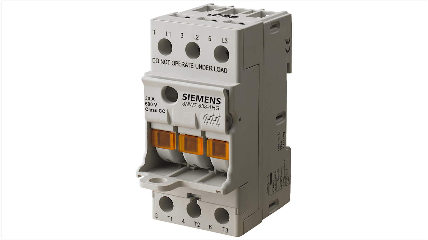 Siemens 30A Rail Mount Fuse Holder, 3P, 600V