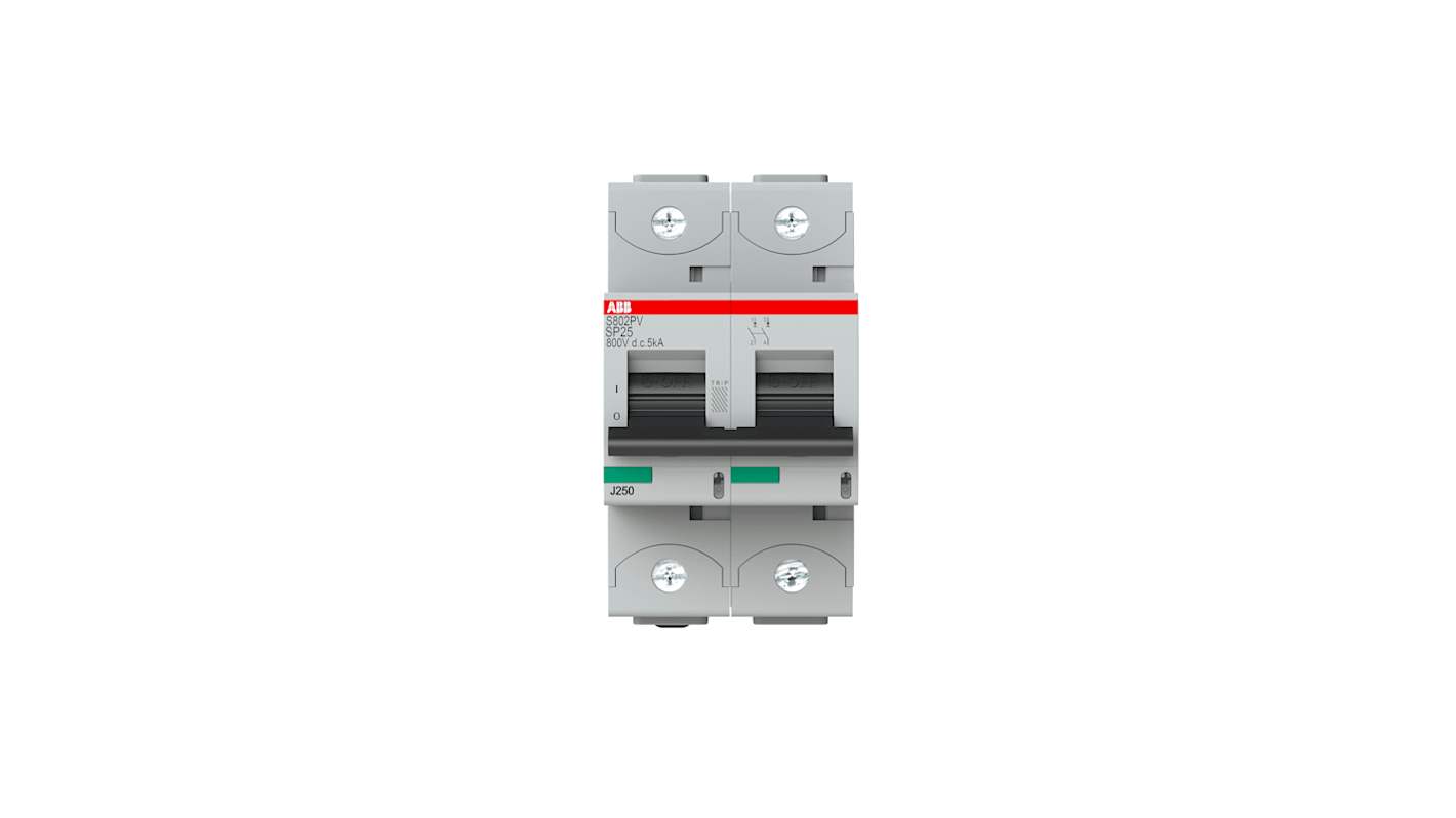 ABB S800PV MCB, 2P, 25A Curve B, 800V DC, 5 kA Breaking Capacity