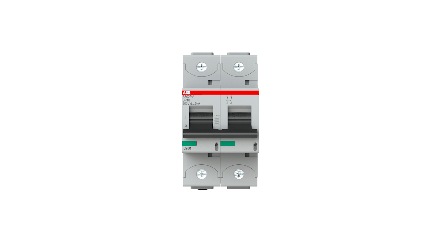 ABB S800PV MCB, 2P, 40A Curve B, 800V DC, 5 kA Breaking Capacity