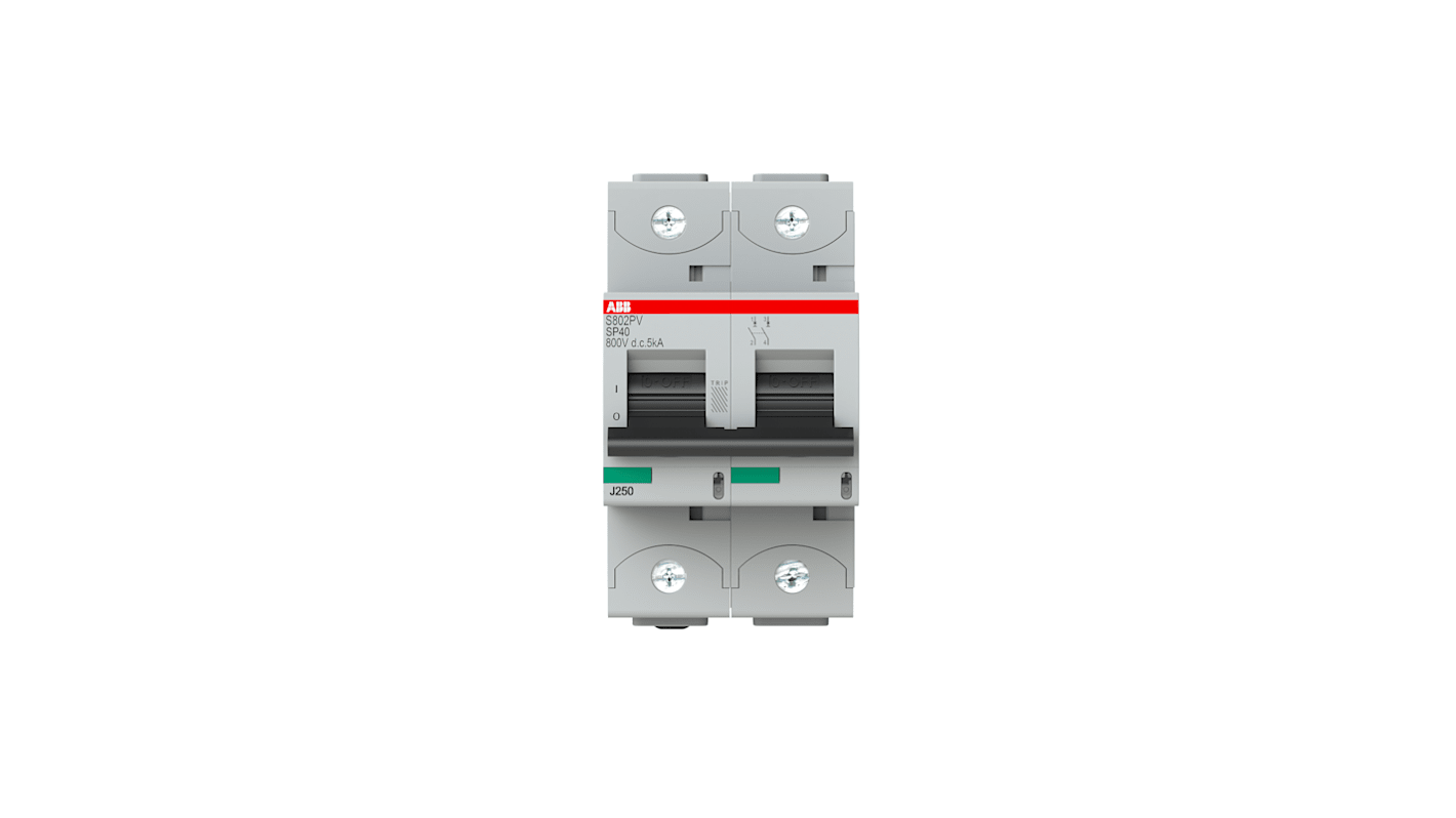 Interruptor automático 2P, 40A, Curva Tipo B, Poder de corte 5 kA S802PV-SP40, Montaje en Carril DIN