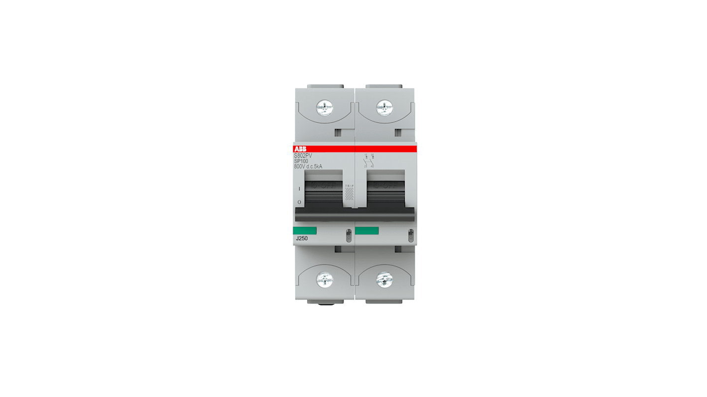 Interruptor automático 2P, 100A, Curva Tipo B, Poder de corte 5 kA S802PV-SP100, Montaje en Carril DIN