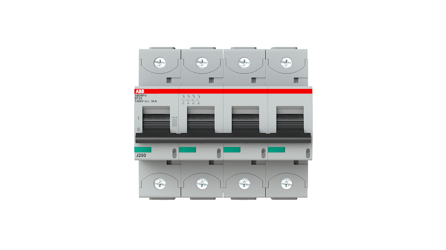 ABB B型MCB, 4极, 5 kA分断, 25A, 1500VDC, S800PV系列 S804PV-SP25