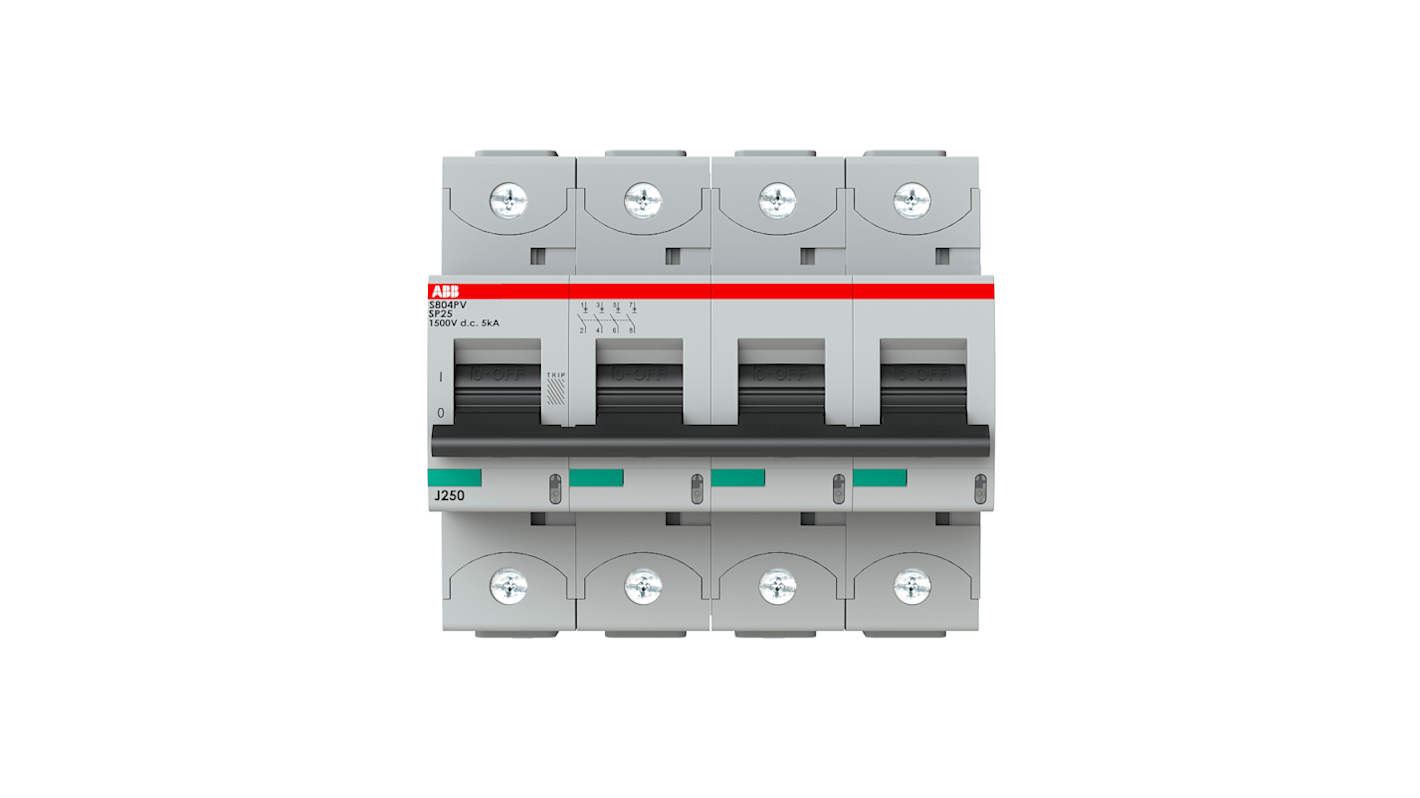 Interruptor automático 4P, 25A, Curva Tipo B, Poder de corte 5 kA S804PV-SP25, Montaje en Carril DIN