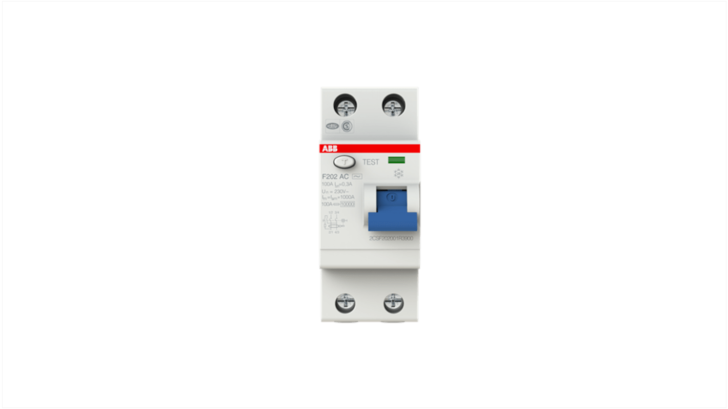 ABB F200 RCCB, 100A, 2 Pole, 300mA, Type AC, 230V ac