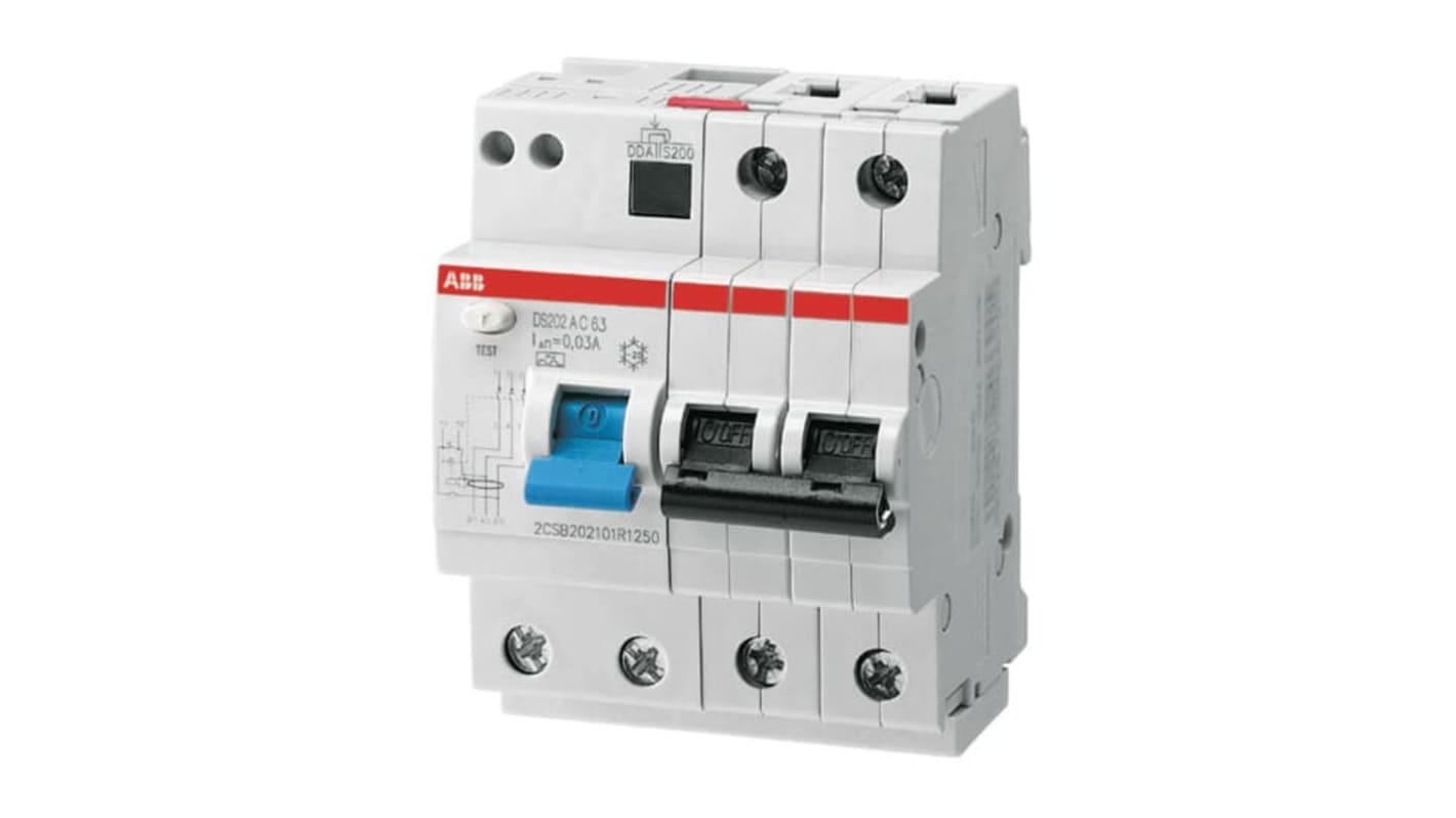 ABB RCBO, 25A Current Rating, 2P Poles, 30mA Trip Sensitivity