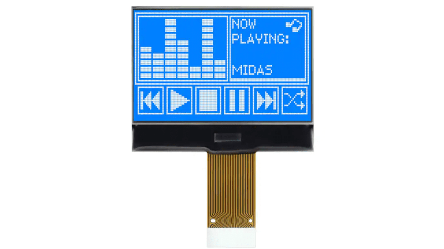 Wyświetlacz monochromatyczny LCD, , Graficzny, podświetlanie LED 128 x 64 54.6 x 42.2mm, Midas Brak