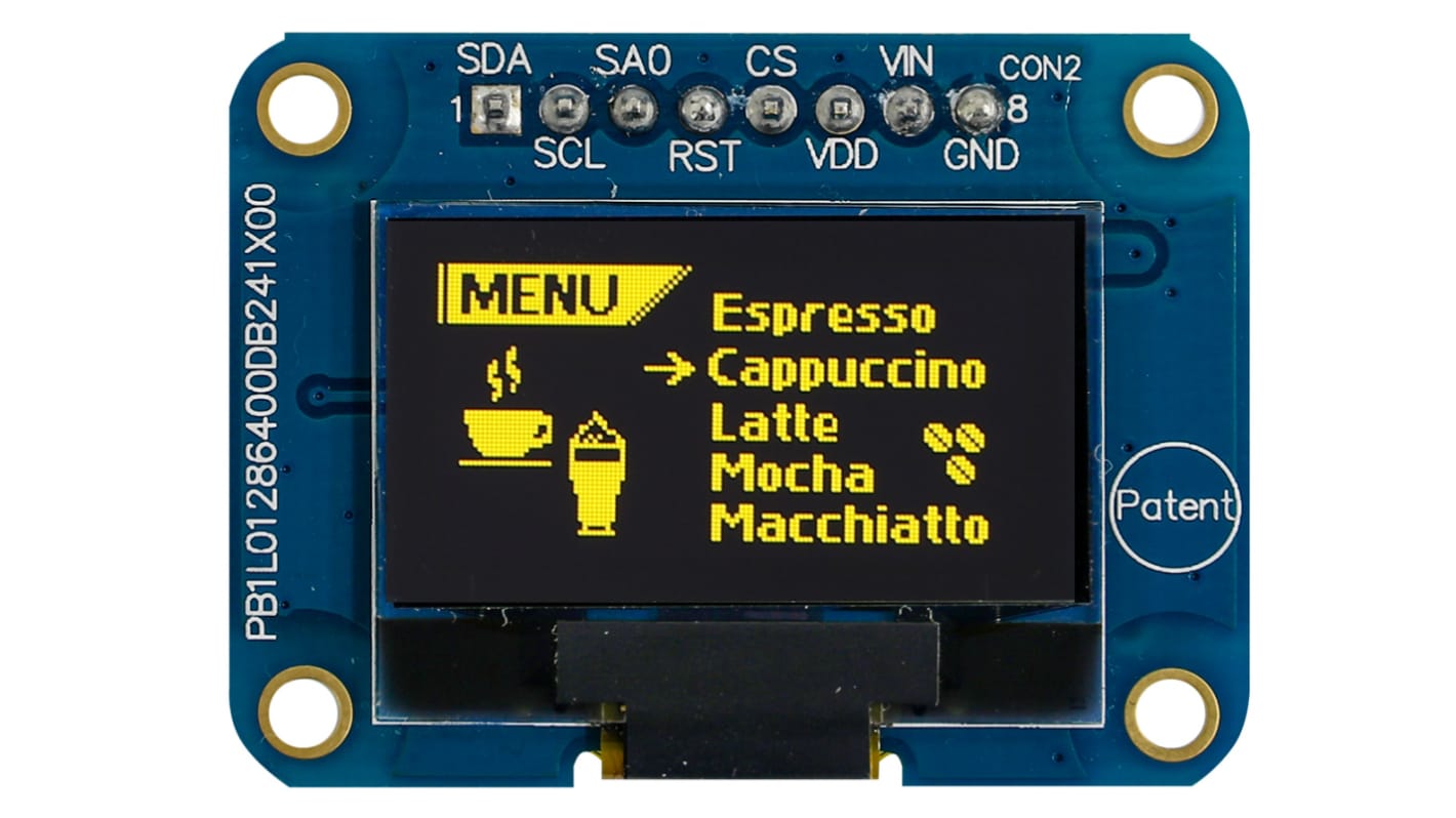 Midas 0.96in Yellow Passive matrix OLED Display 128 x 64pixels COB I2C Interface