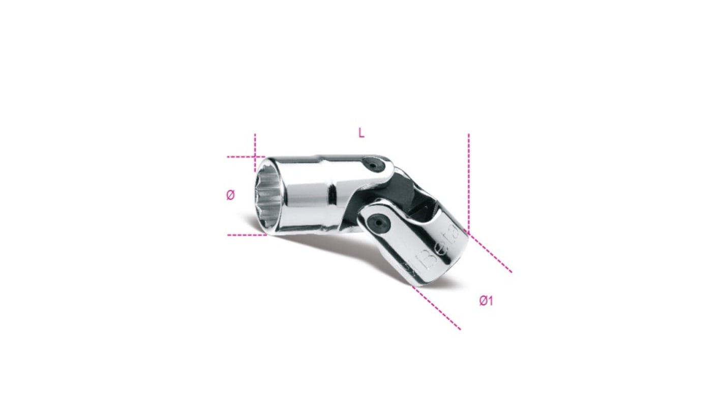 BETA 3/8 in Drive 16mm Universal Joint Socket, 12 point, 53.5 mm Overall Length