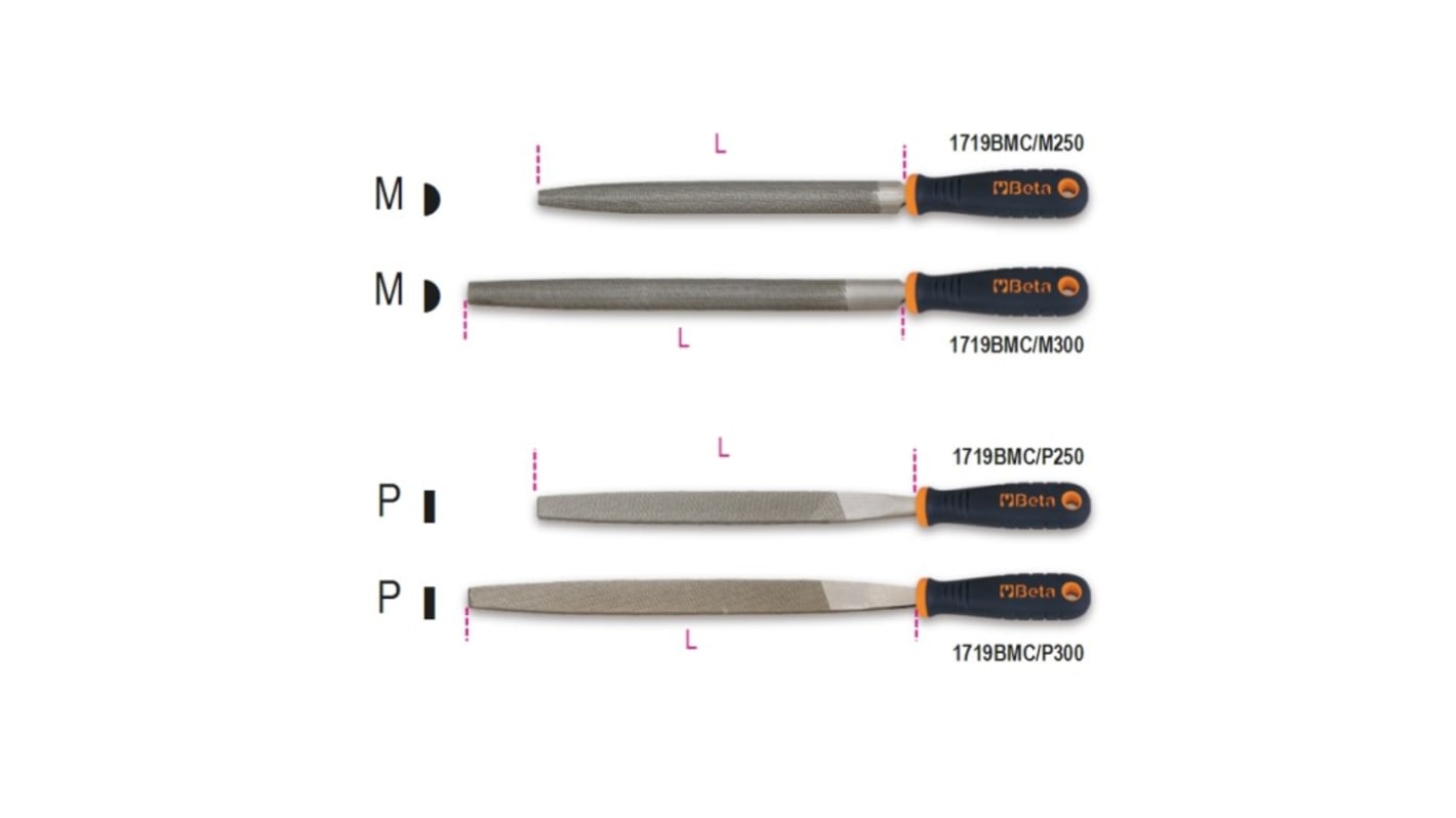 BETA 250mm, Rasp Cut, Half Round Engineers File Set With Soft-Grip Handle