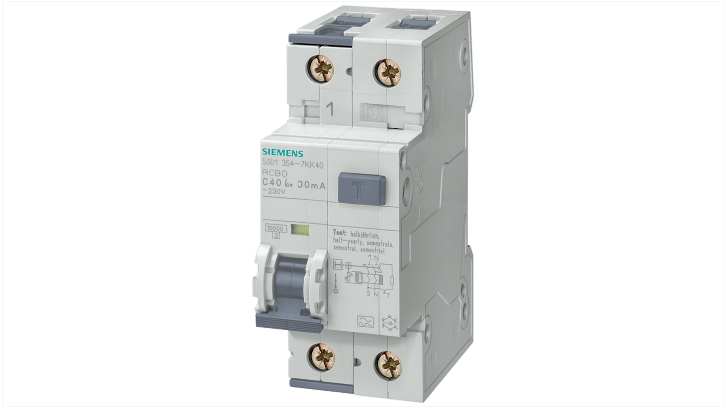 Disjoncteur différentiel magnéto-thermique Siemens 40A 2P, sensibilité 300mA, 5SU1