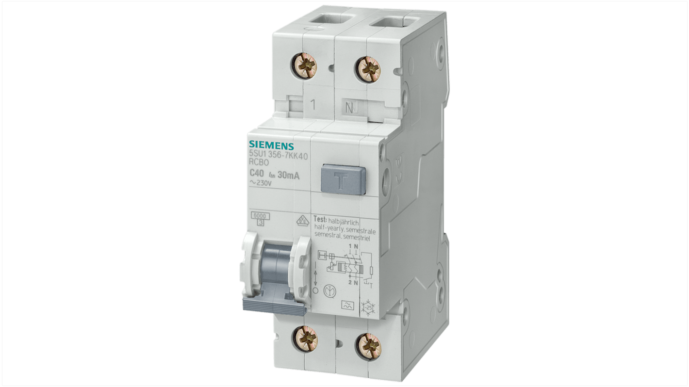 Interruptor automático y diferencial 2P, 13A, Sensibilidad 300mA, Sentron