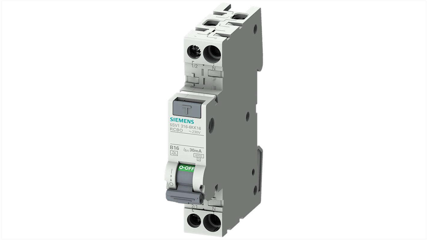 RCBO Siemens 5SV1316-3KK06, 2P, 6A, sensibilità 30mA