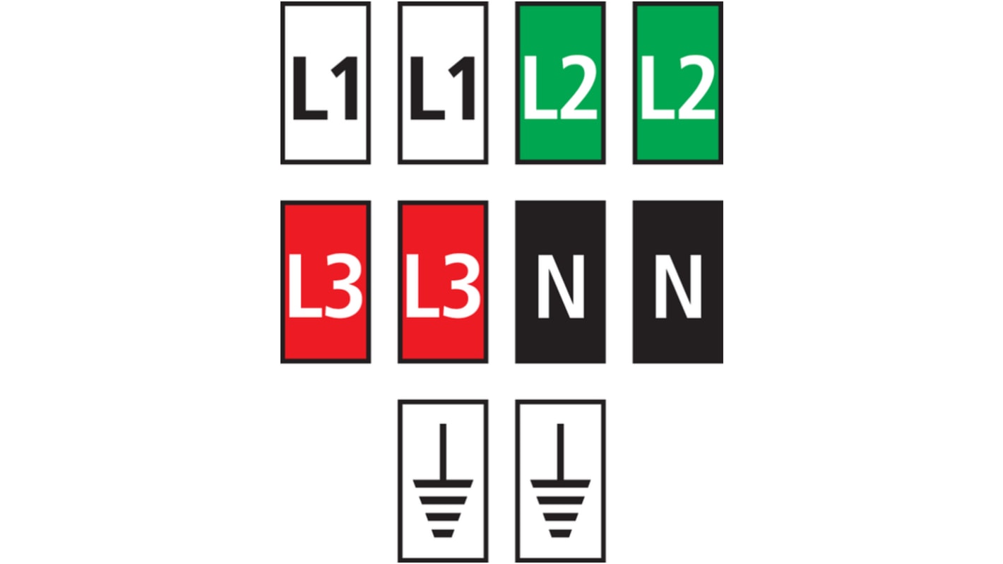 HellermannTyton WIC0 Cable Markers, assorted colours, Pre-printed "EARTH, L1, L2, L3, N", 2 → 2.8mm Cable,