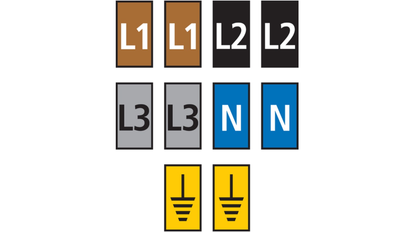 HellermannTyton WIC1 Snap On Cable Markers, assorted colours, Pre-printed "EARTH, L1, L2, L3, N", 2 → 2.8mm