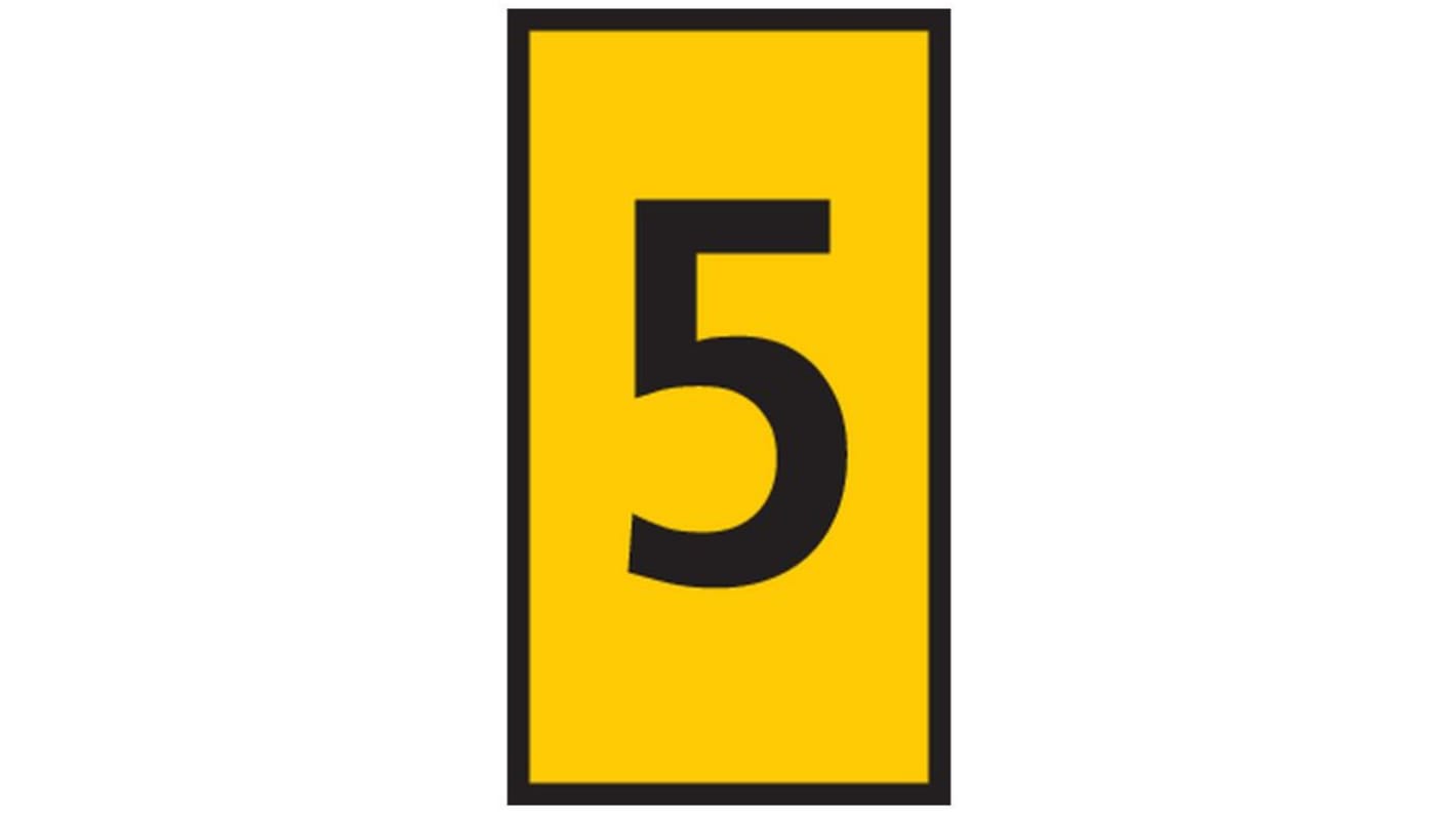 HellermannTyton HODS50 Slide On Cable Marker, Black on Yellow, Pre-printed "5", 1.7 → 3.6mm Cable, 531-15324