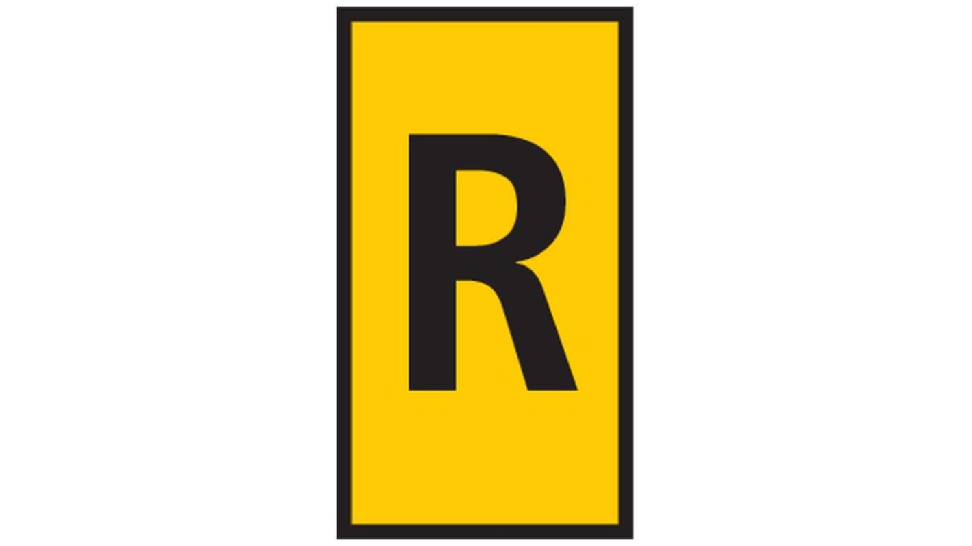 HellermannTyton HODS50 Slide On Cable Marker, Black on Yellow, Pre-printed "R", 1.7 → 3.6mm Cable