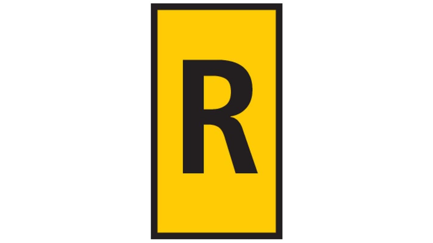 HellermannTyton HODS85 Slide On Cable Marker, Black on Yellow, Pre-printed "R", 1.8 → 6.3mm Cable