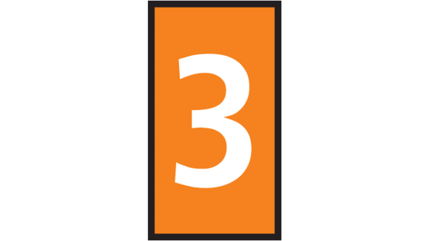 HellermannTyton WIC Snap On Cable Markers, Orange, Pre-printed "3", 2 → 2.8mm Cable, for Cables and Wires,