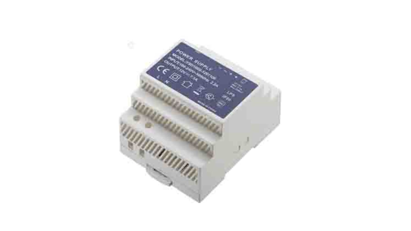 RS PRO Switch Mode DIN Rail Power Supply, 90 → 264V ac ac Input, 12V dc dc Output, 7.1A Output, 85.2W
