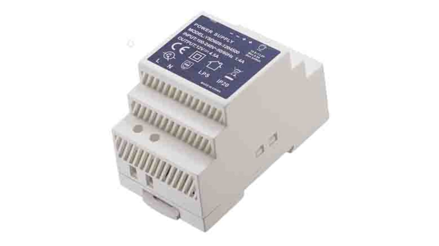 Fuente de alimentación de carril DIN RS PRO, 12V dc 4.5A 54W