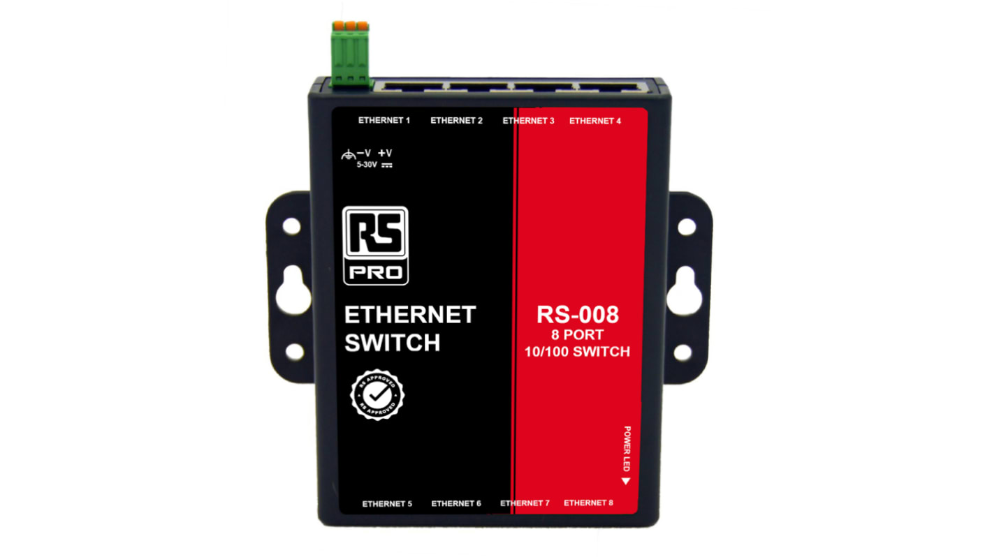 Switch Ethernet RS PRO, 10/100Mbit/s, 8 porte, Montaggio a parete, No
