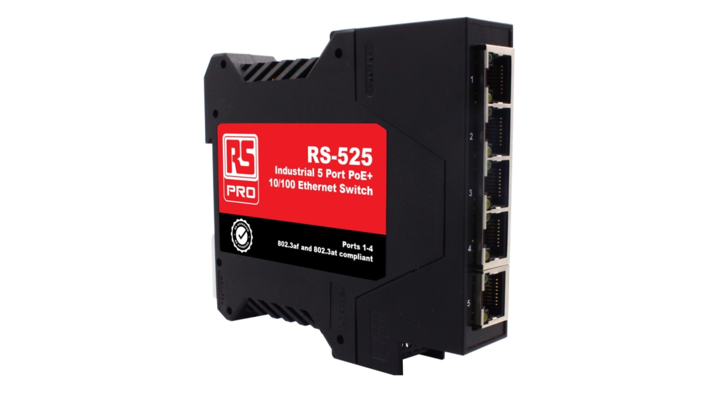 RS PRO Ethernet-Switch DIN-Schienenmontage PoE 5-Port Unmanaged 10/100Mbit/s 94 x 88 x 23mm