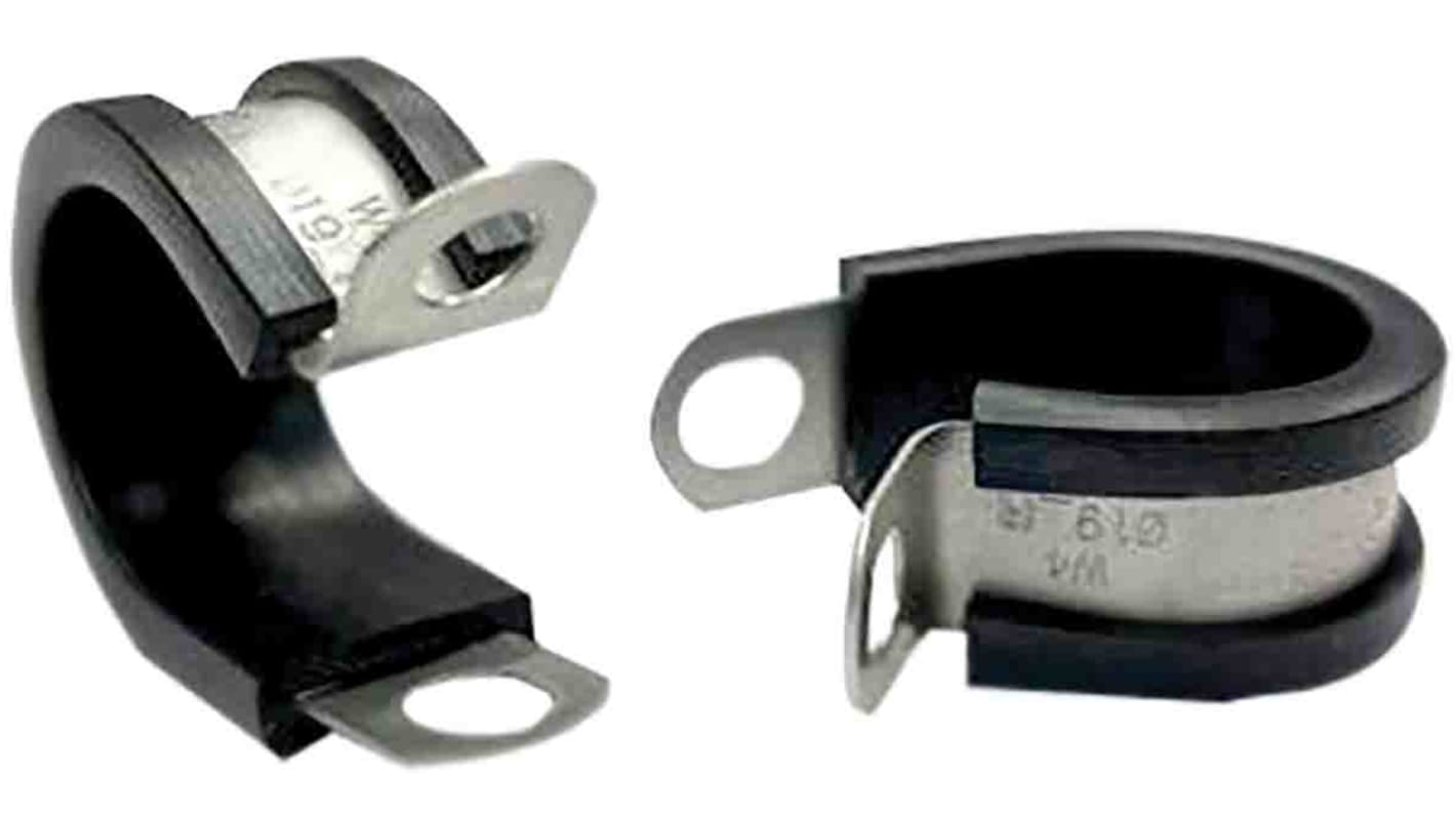 RS PRO 17mm Black, Stainless Steel P Clip