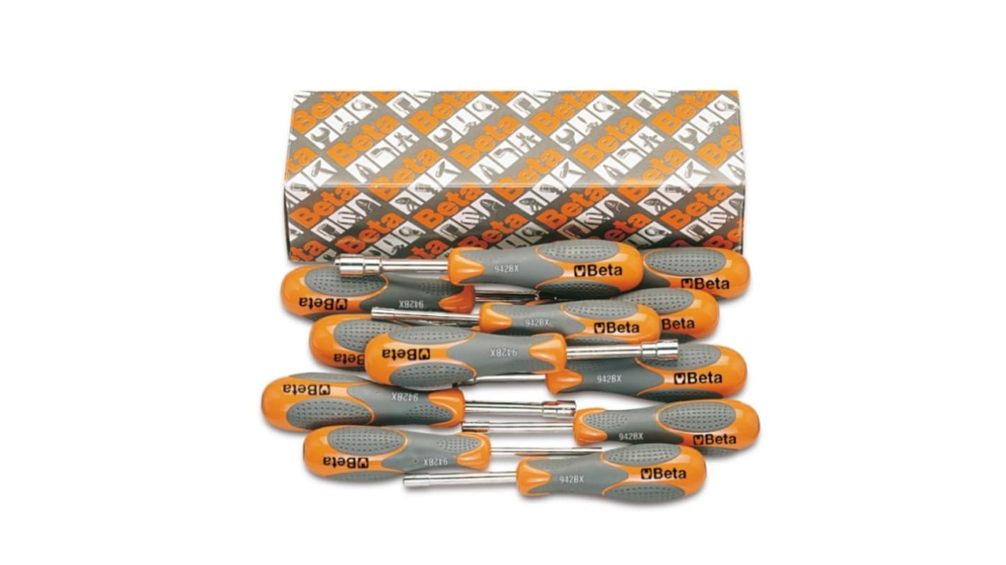 BETA Hexagon Nut Driver Set, 4 mm, 5.5 mm, 5 mm, 6 mm, 7 mm, 8 mm, 9 mm, 10 mm, 11 mm, 12 mm, 13 mm, 14 mm Tip, 70 mm