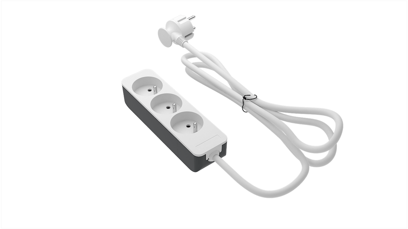 Regleta de enchufes RS PRO, long. cable 4m, 3 tomas Tipo E - francés, 250 V, 16A, IP20