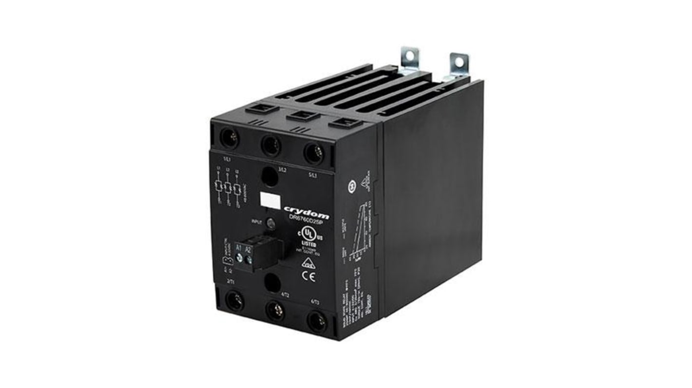 Relè a stato solido DR6760A25RP, Guida DIN, 25 A, 600 V c.a., Accensione/Spegnimento istantaneo DR67