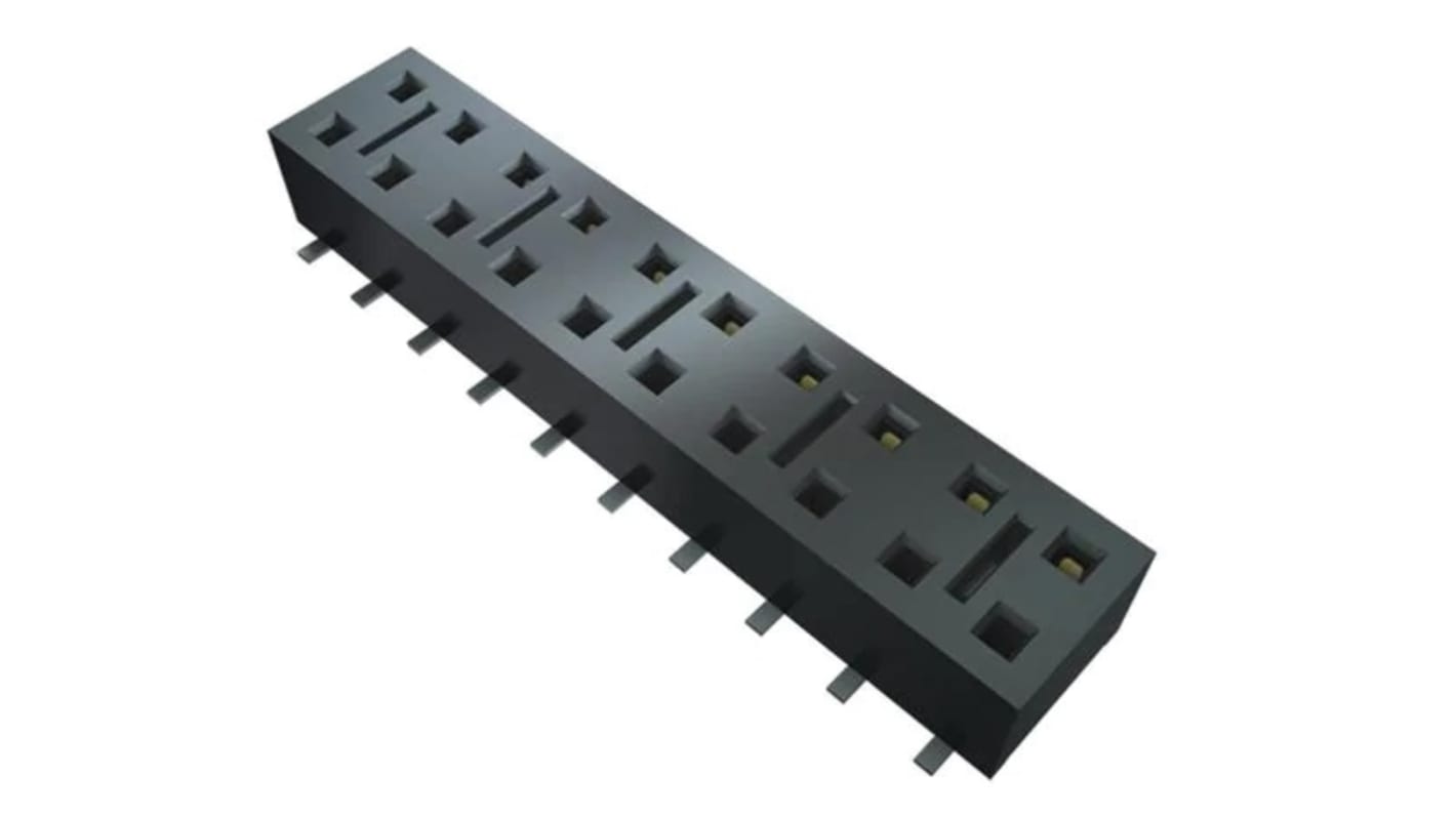 Conector hembra para PCB Samtec serie HLE HLE-110-02-L-DV-BE-A-K-TR, de 20 vías en 2 filas, paso 2.54mm, Montaje