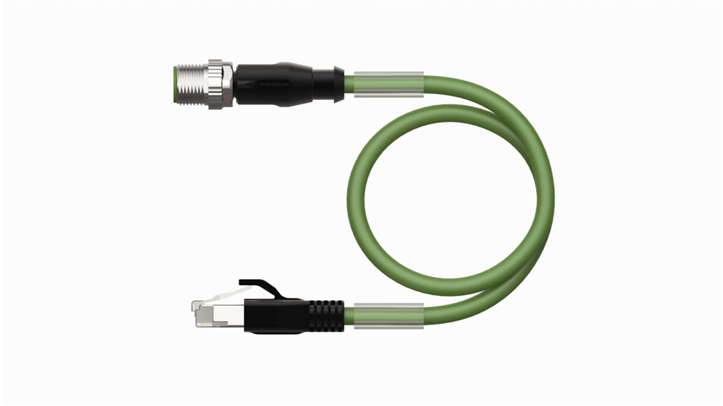 Turck, 15m Cat5e, Green M12 to Male RJ45 Male, Aluminium foil with a braided tin-plated copper wire screenShielded,