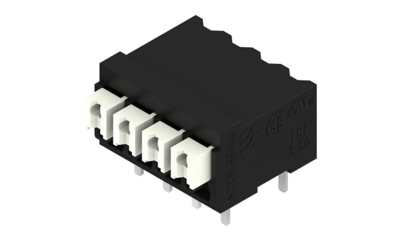 Weidmuller LSF Series PCB Terminal Block, 4-Contact, 3.5mm Pitch, Surface Mount, 1-Row, Through Hole Termination