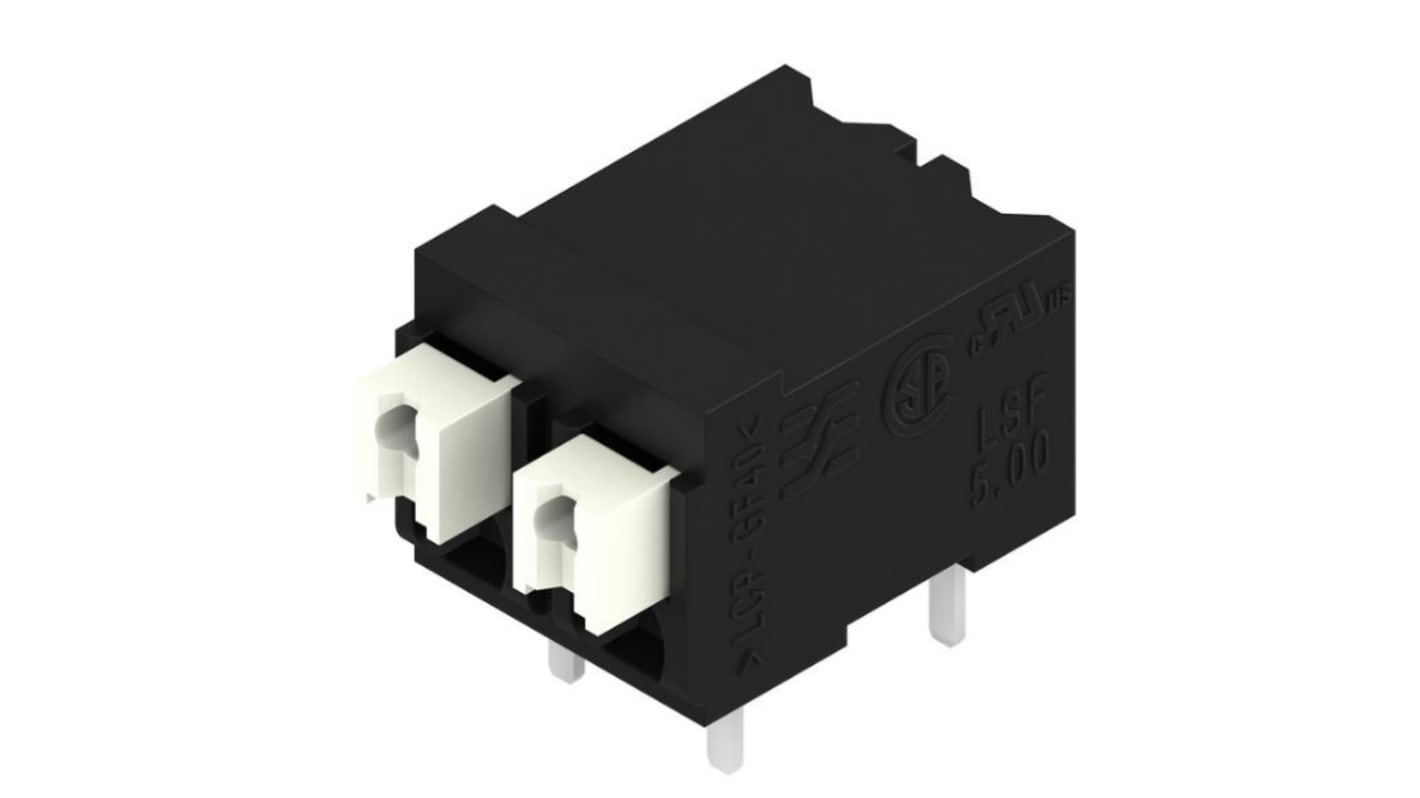 Weidmuller LSF Series PCB Terminal Block, 2-Contact, 5mm Pitch, Surface Mount, 1-Row, Through Hole Termination