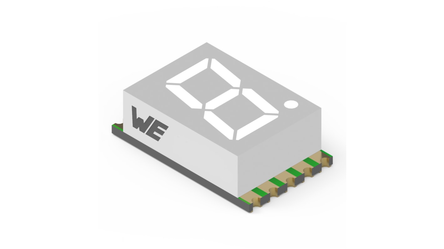 Display LED a 7 segmenti a segm. Wurth Elektronik, H. 7.6mm, 21 mcd, col. Verde