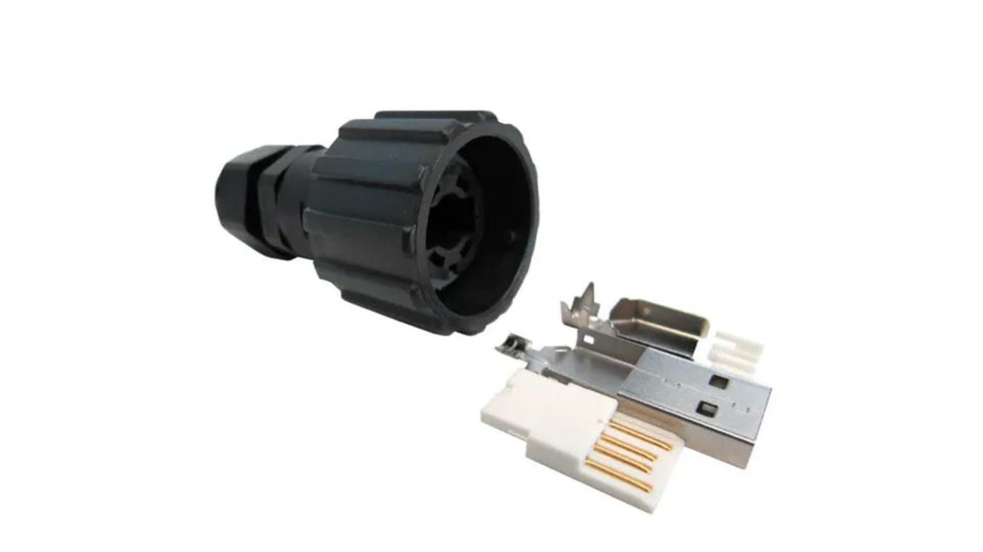 CONEC Straight, Cable Mount, Plug- Single Port Type A 2.0 IP67 USB Connector