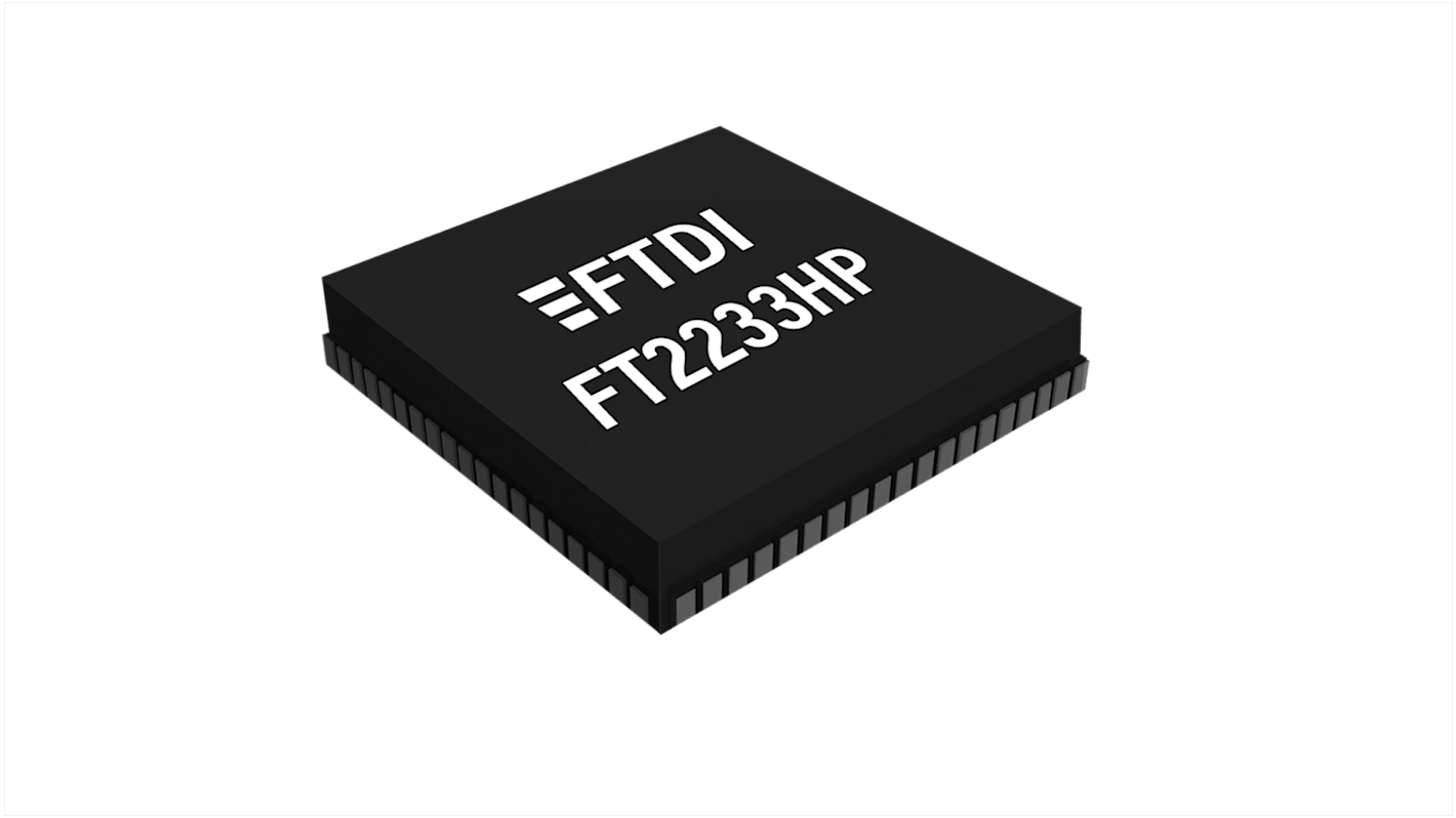 FTDI Chip FT2233HPQ-TRAY, USB Bridge IC, 2-Channel, 12Mbps, USB 2.0, 3.3 V, 76-Pin QFN-76