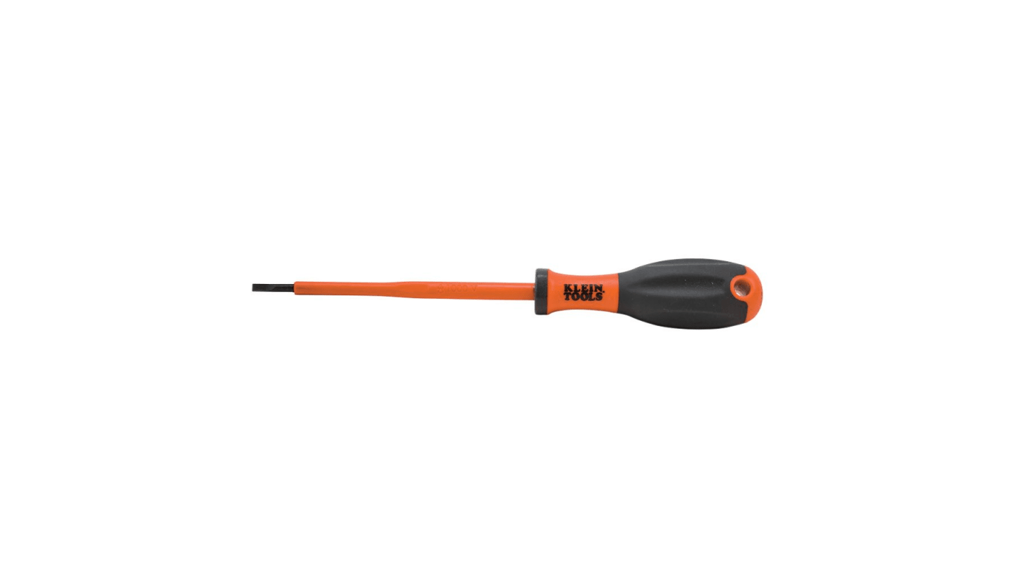Klein Tools Slotted Insulated Screwdriver, 3 mm Tip, 100 mm Blade, VDE/1000V, 180 mm Overall