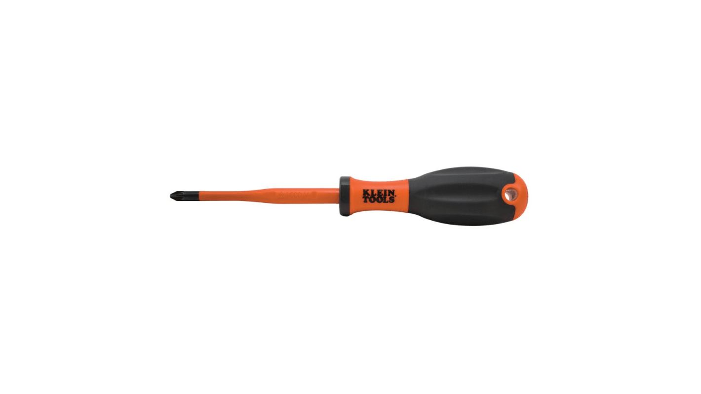 Klein Tools Pozidriv Insulated Screwdriver, PZ2 Tip, 100 mm Blade, VDE/1000V, 210 mm Overall