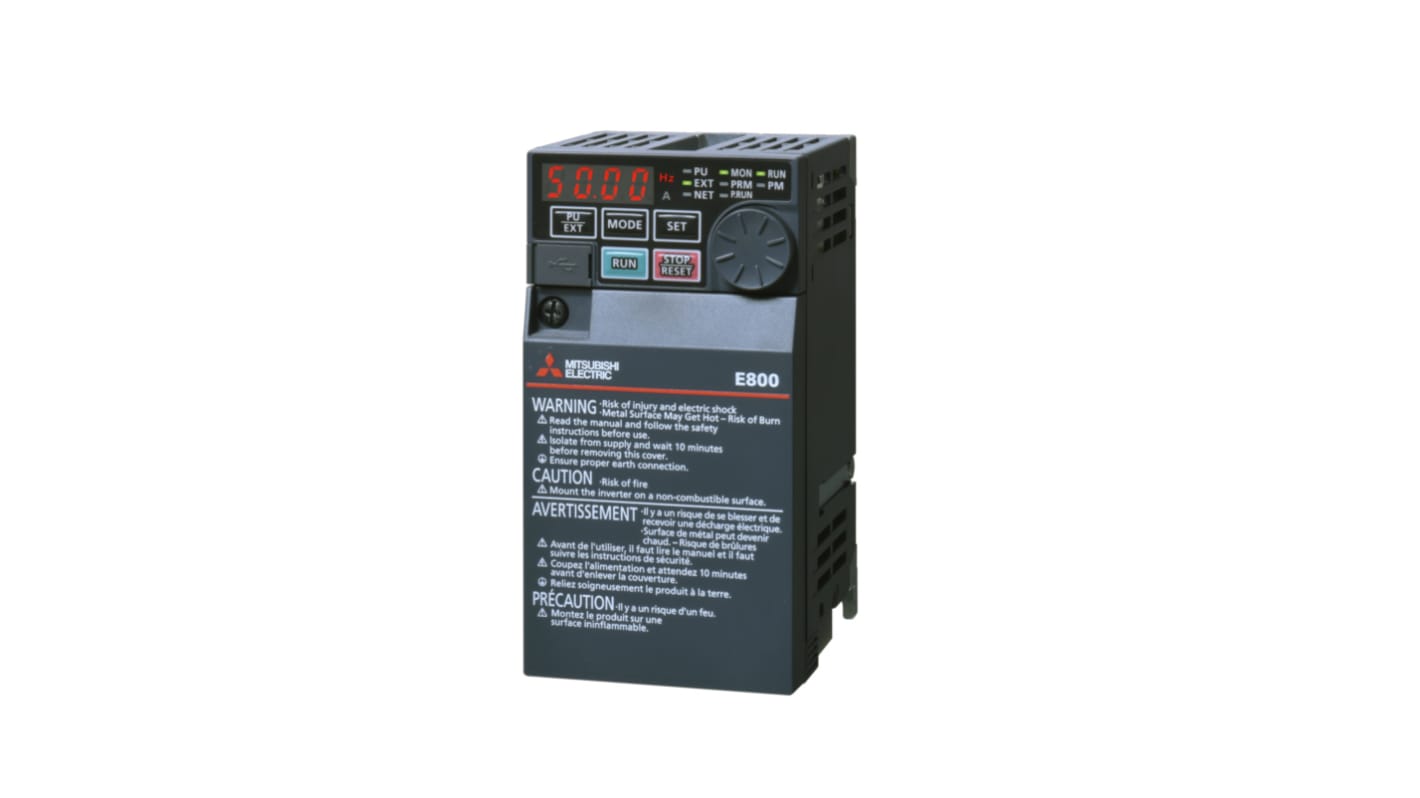 Mitsubishi Electric Inverter Module, 0.1 kW, 1 Phase, 240 V, 800 mA, FR-E800 Series