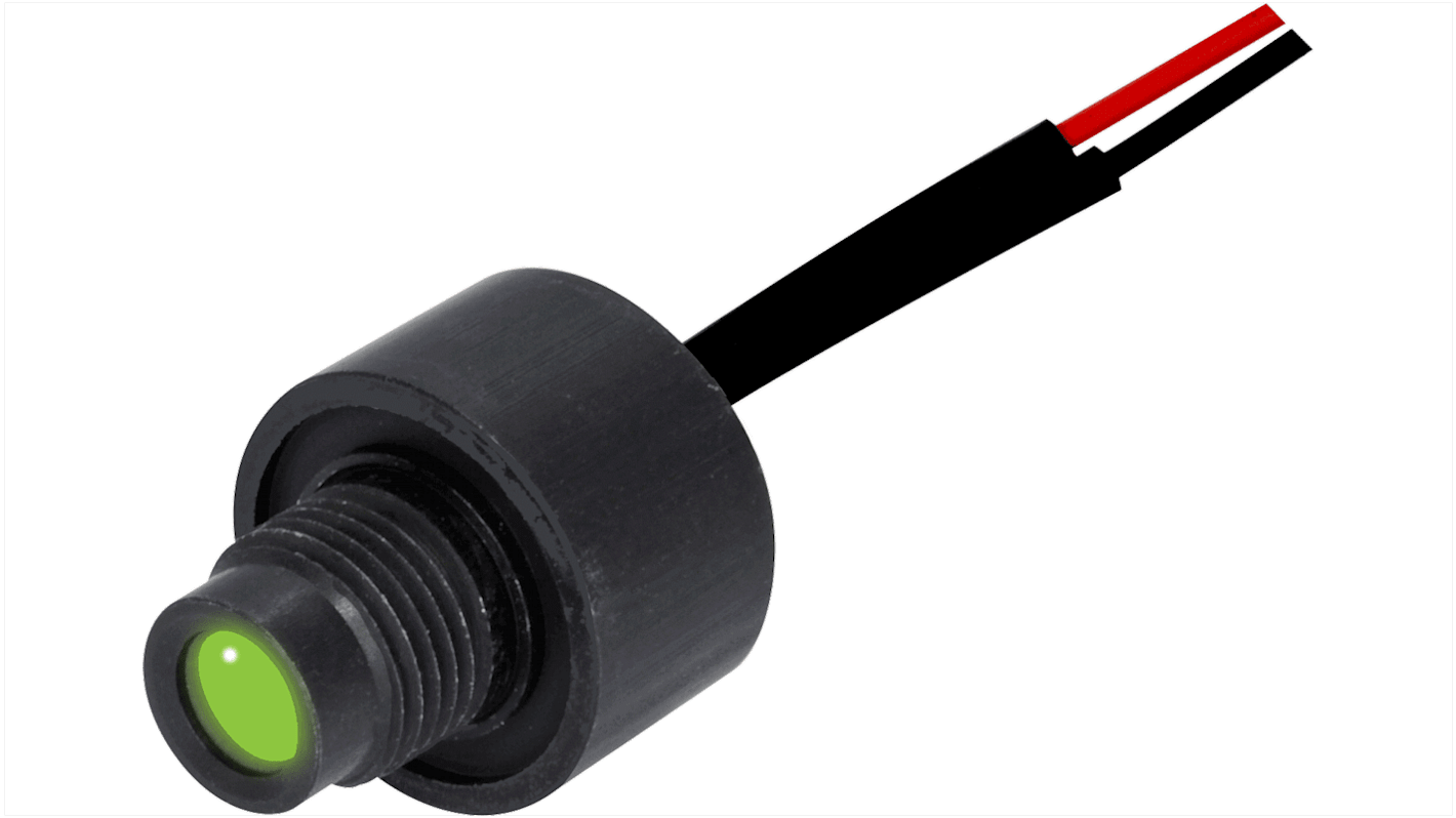 Oxley 绿色LED指示灯, 12V 直流, Φ8mm安装孔, 引线端接, IP68, STR501系列