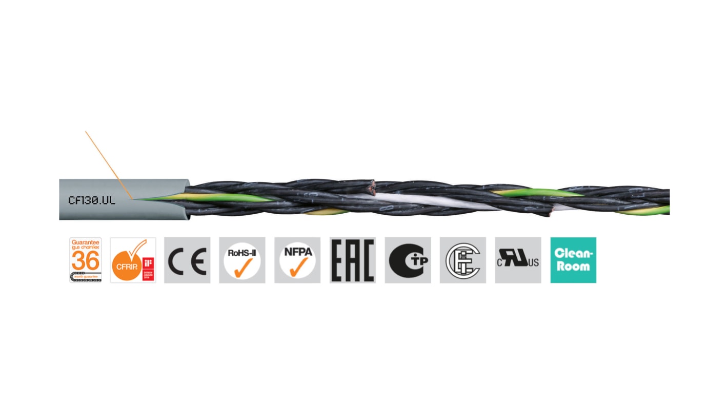 Igus chainflex CF130.UL Steuerkabel, 2-adrig x 0,34 mm² Grau / 7 A, 100m, 22 AWG ungeschirmt