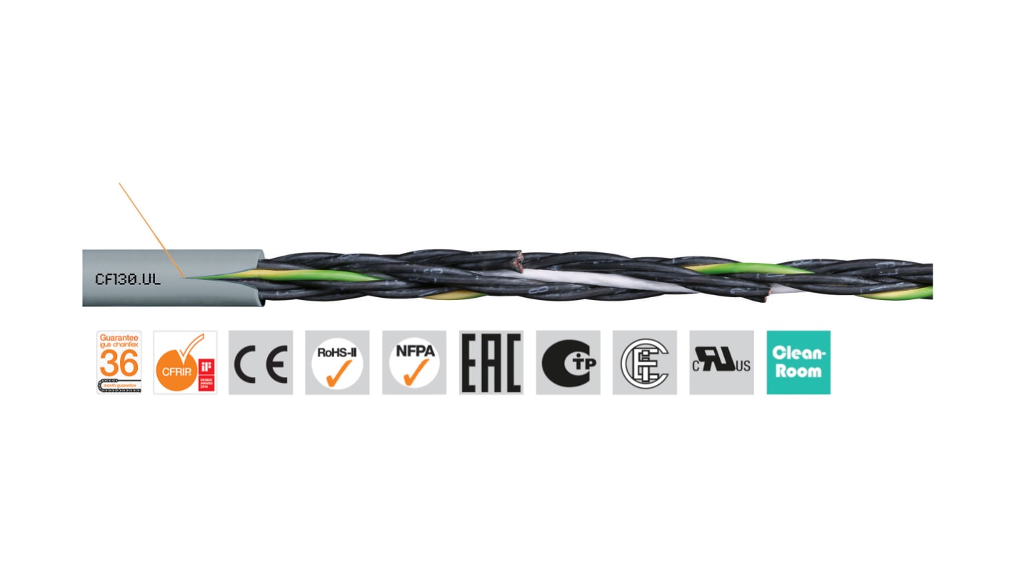 Câble de commande Igus chainflex CF130.UL, 18 x 0,5 mm², 20 AWG, gaine PVC Gris, 100m
