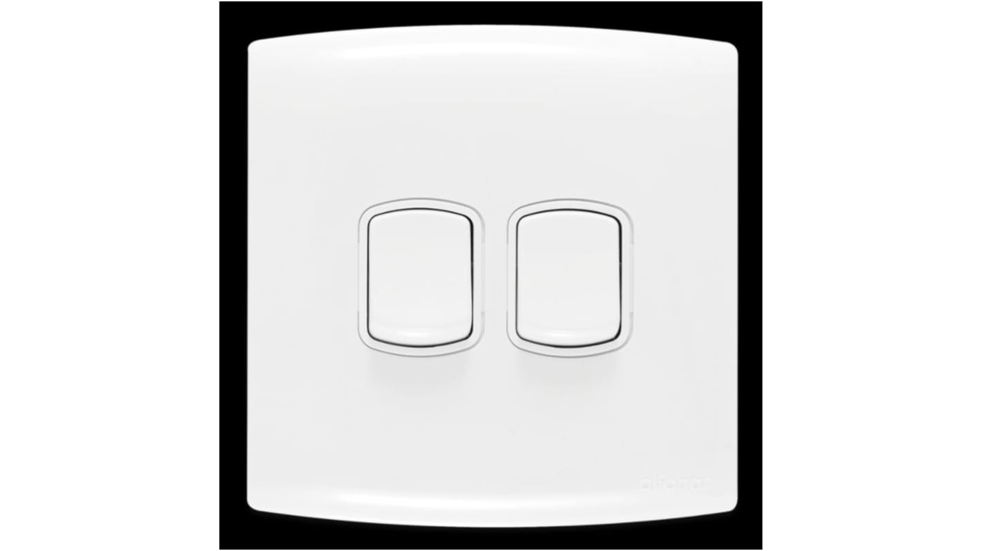 Contactum White Rocker Light Switch, 2 Way, 2 Gang, Alfanar