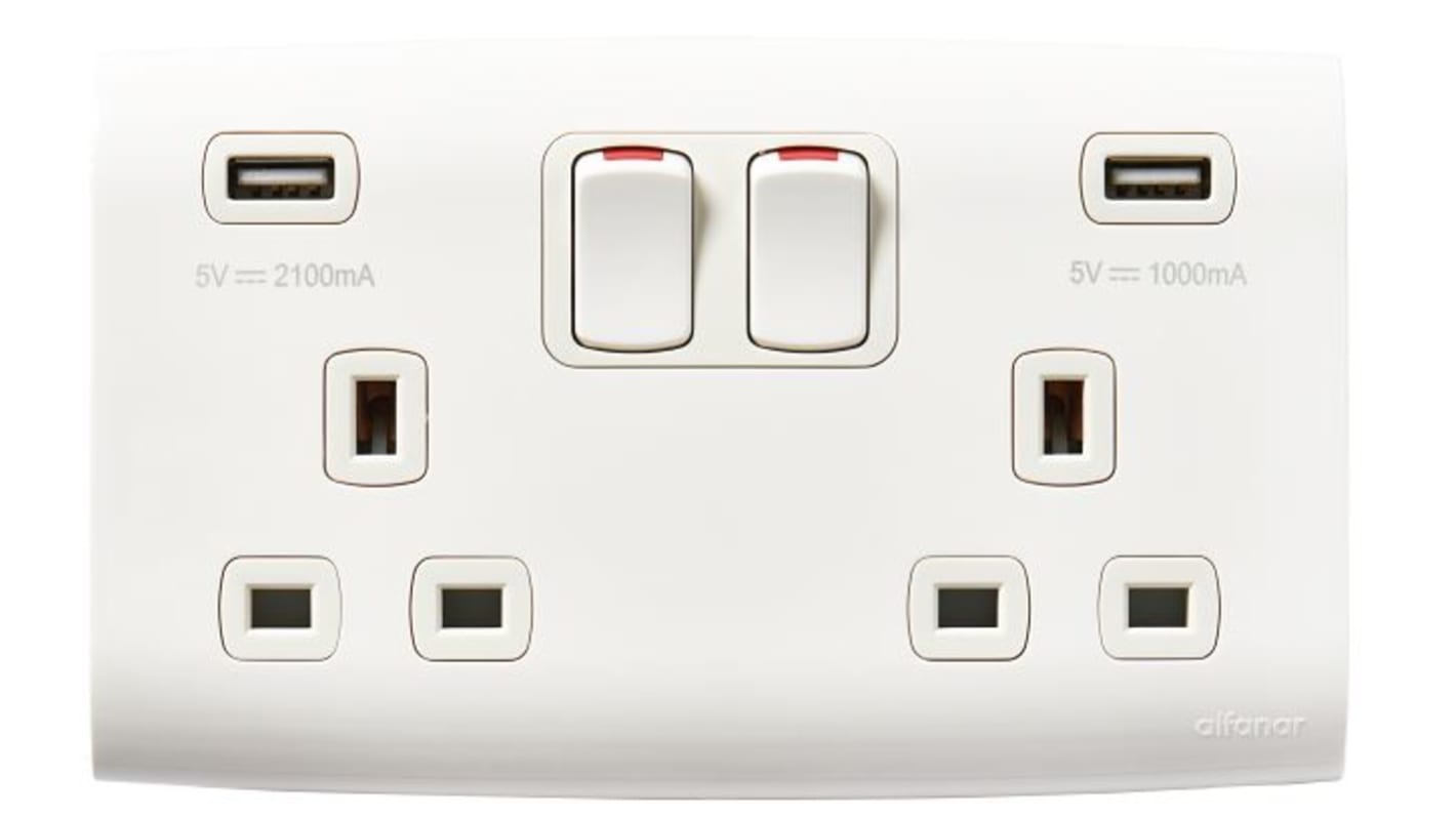 Gniazdo 13 A i USB Montaż ścienny Contactum ścieżki: podwójne z przełącznikiem 13A