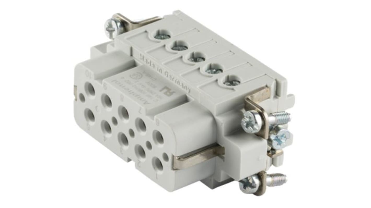 Amphenol Industrial 电源连接器插件母座 母插件, 10触芯, 16A, 250 V, 面板安装, C146系列