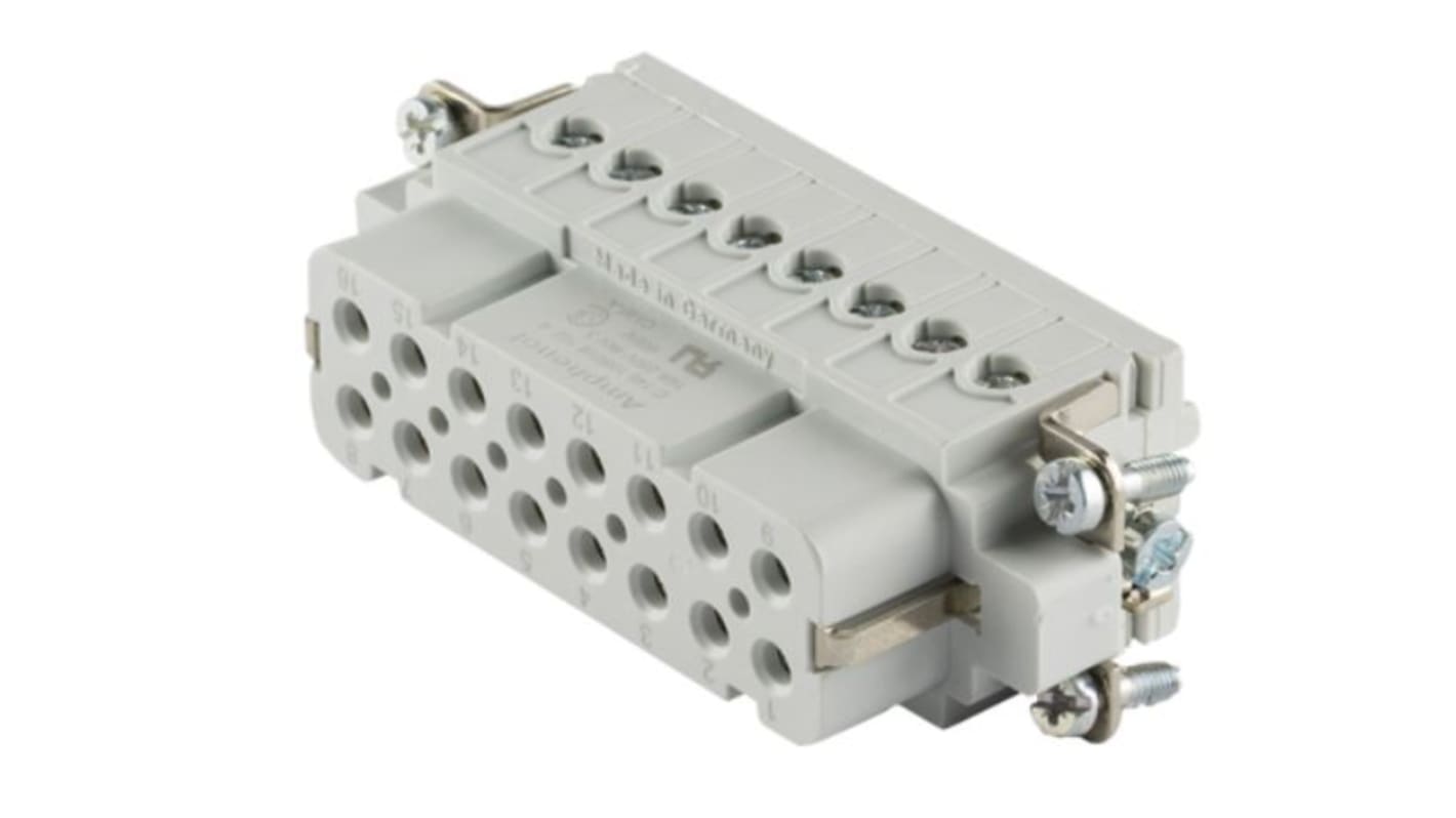 Inserto de conector de potencia Amphenol Industrial C146 Hembra de 16 vías, 250 V, 16A, IP20, Montaje en Panel