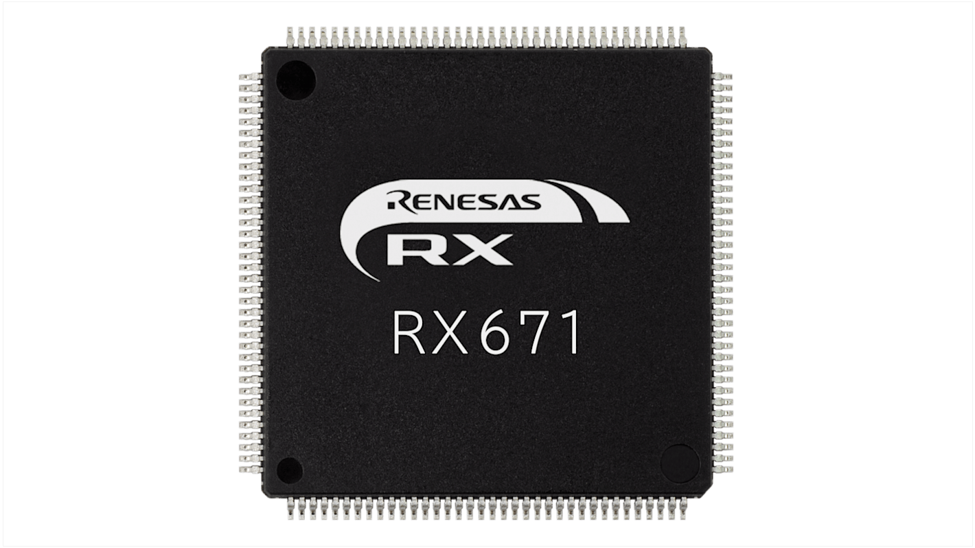 Renesas Electronics RX671单片机, RXv3内核, 144针, LFQFP, 最大120MHz, 2.048 MB 闪存, 384 kB RAM