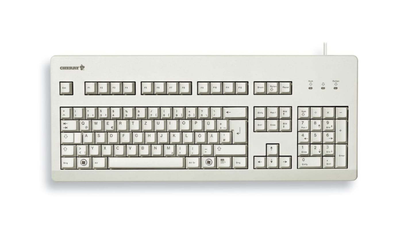 Teclado Cherry, , Con cable, Gris claro, PS/2, USB, QWERTY (UK)