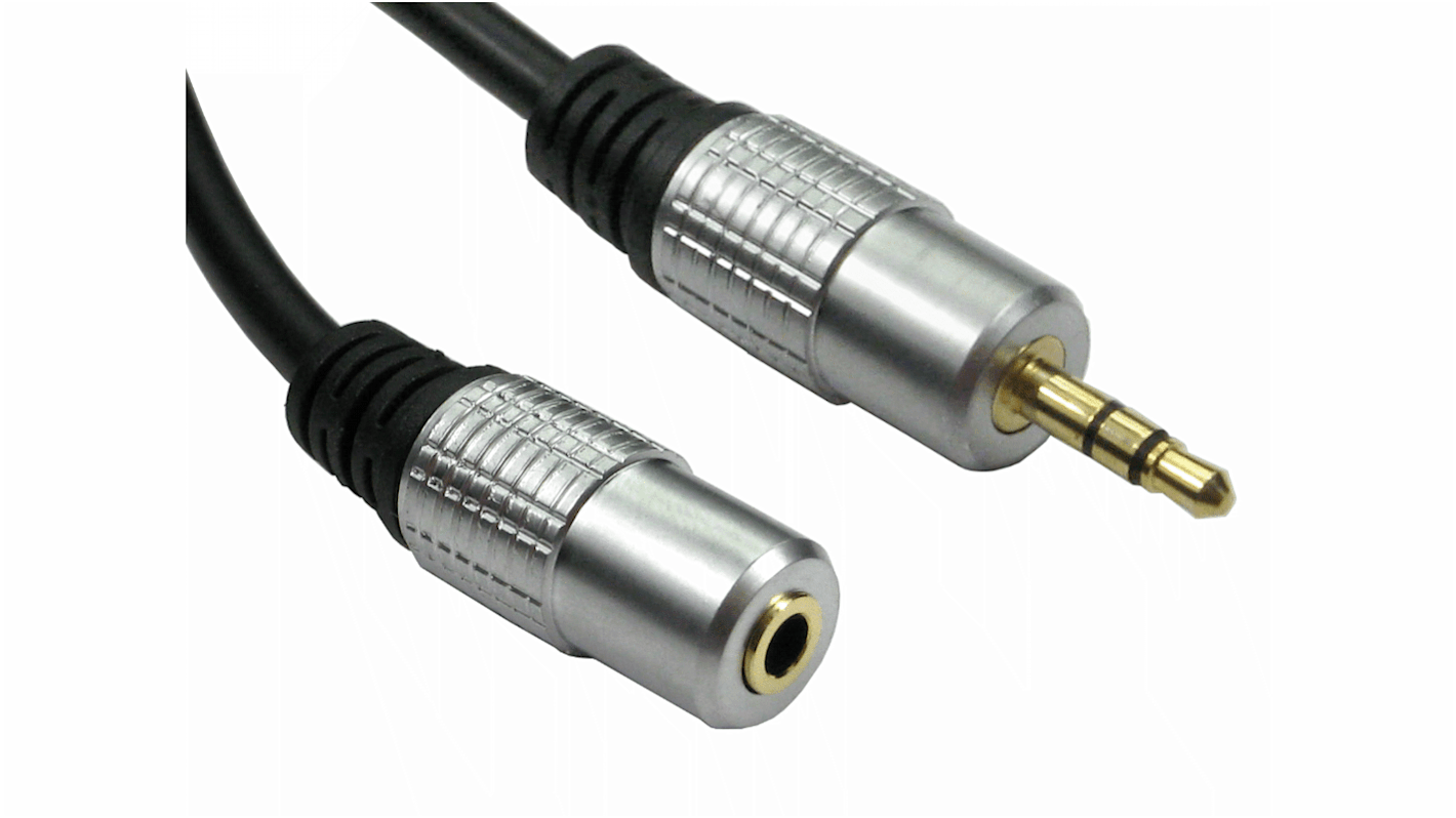 RS PRO Male 3.5mm Stereo Jack to Female 3.5mm Stereo Jack Aux Cable, Black, 3m
